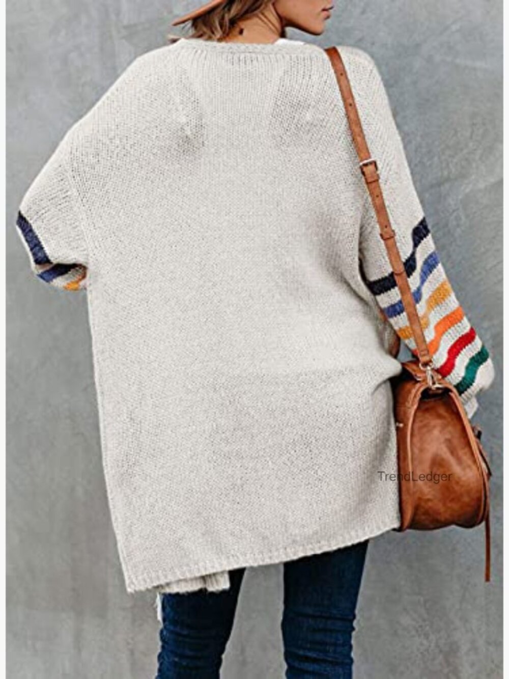 Striped Color Block Open Front Knit Cardigan Long Sleeve Lightweight - Picture 2 of 7